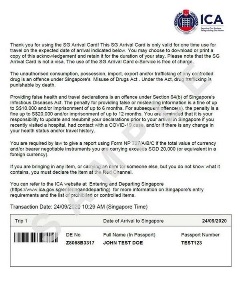 SG Arrival Card Sample Sample of SG Arrival Card