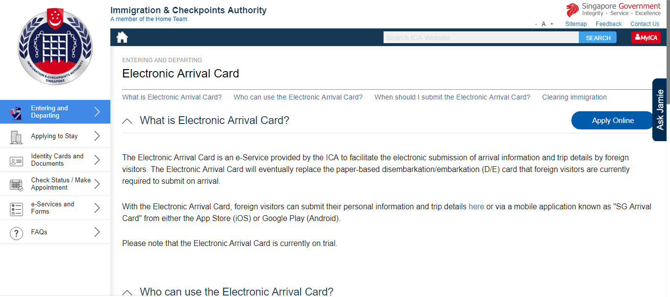 ICA To Trial Beta Version Of SG Arrival Card E Service And Mobile   Eac 